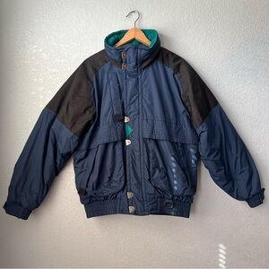 Vintage SkiTique Colorblock Puffer Ski Jacket Blue Green 80s 90s Retro Size M